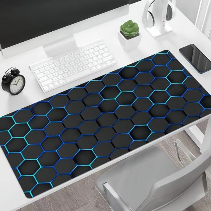 Blue Hexagon Pattern Large Gaming Mouse Pad Natural Rubber Non-Slip Rubber Mat With Locking Edge Mouse Pad for Office