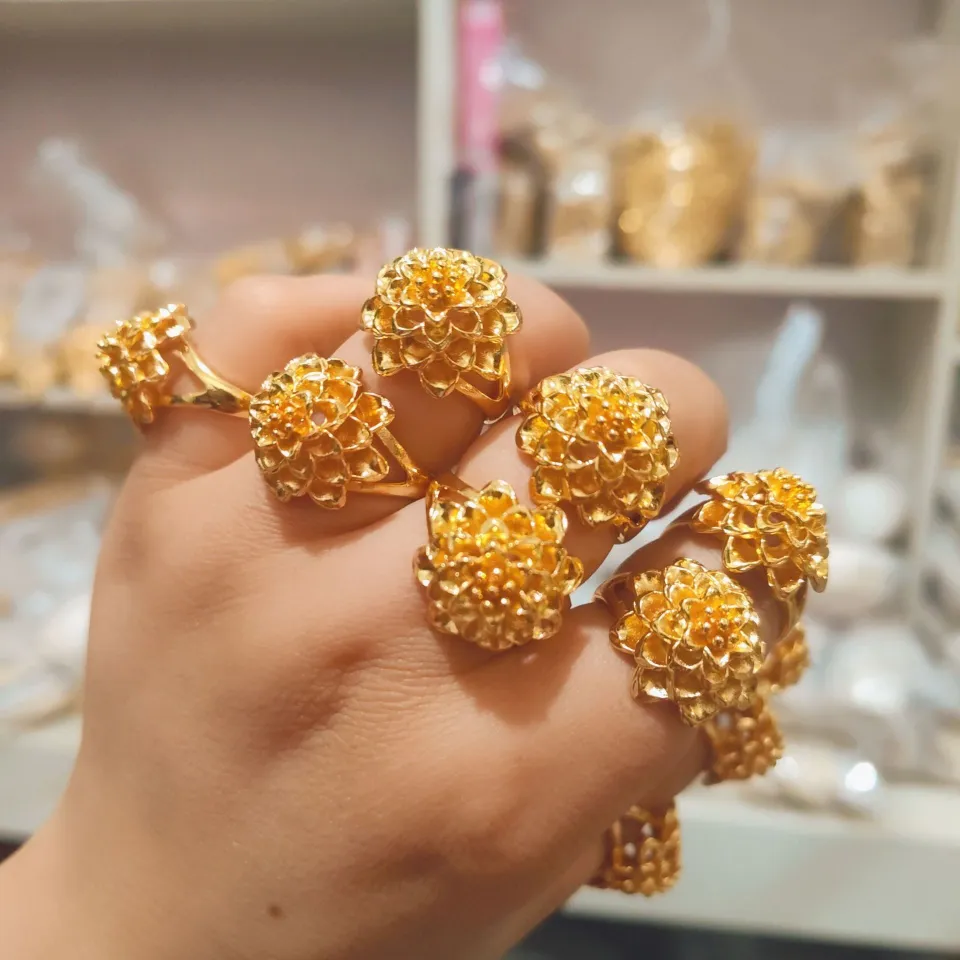 Gold Plated Flower Design Ring Gold Shajin Big Flower Ring
