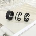 Women 3pcs Set Black Color Wide Rings Smooth Twisted Hollowed Out Simple Ring Jewelry. 