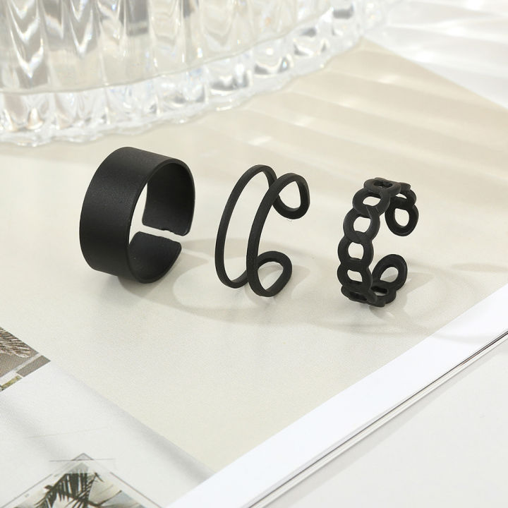 Women%203pcs%20Set%20Black%20Color%20Wide%20Rings%20Smooth%20Twisted%20Hollowed%20Out%20Simple%20Ring%20Jewelry%20-%20Image%204