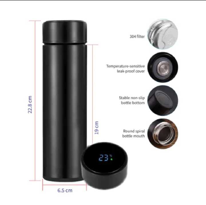 Smart LED Temperature Display Thermos Flask 500ml | Touch Screen Temperature Bottle | Leak Proof Thermal Flask – Double Wall Stainless Steel Insulated Water Bottle for Hot & Cold Drinks | Vacuum Office & Travel Coffee, Tea, and Water Mug