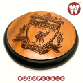Liverpool logo Sports wall matt Black border  8x8/ 12x12 inch Round engraved mahogany wood. 