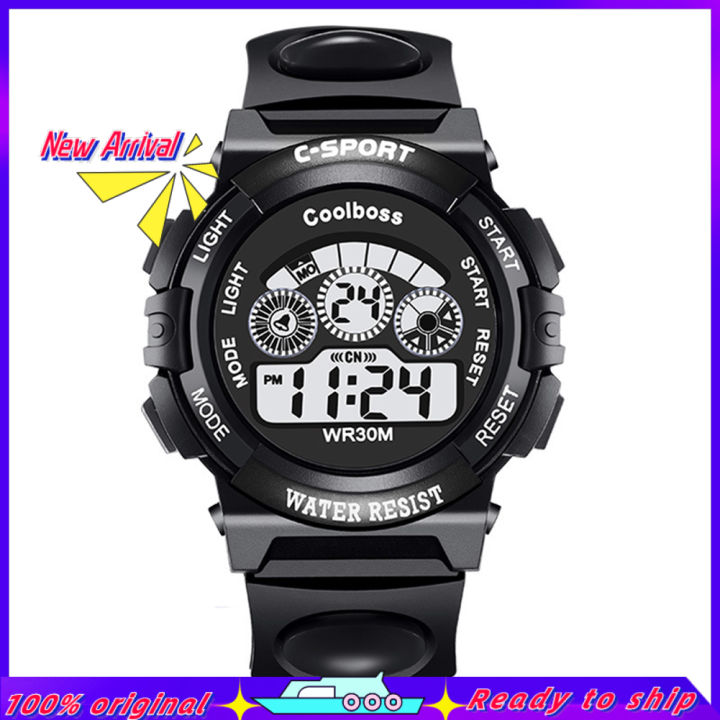 【DATA FROG Global MALL】(NEW)Kids LED Round Dial Alarm Stopwatch Week Waterproof Wrist