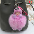 Pompom Sleeping Baby Keychain Cute Fluffy Plush Doll Keychains. 