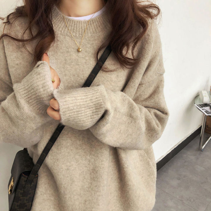 M50%20round%20Neck%20Sweater%20Women's%20Loose%20Lazy%20Style%20Mori%20Women's%20Soft%20Glutinous%20Outer%20Wear%20Japanese%20Style%20Sweater%20Pullover%20Top%20Inner%20Base%20-%20Image%202