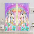 Rainbow Unicorn Sunshade Curtains for Girls Bedroom 2 Panel Set Window Curtains for Living Room カーテン Cortinas Para La Sala.