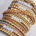 【TianYu Mall】Bohemia Shiny Crystal Female Handmade Beaded Statement Bracelets for Women Gold Color Hand Link. 