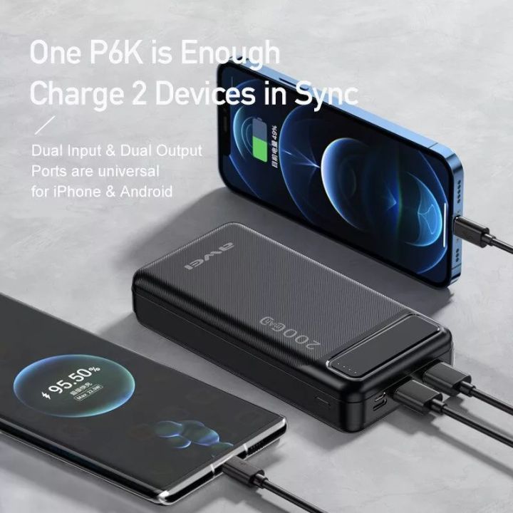 Awei%20P6K%2020000mAh%20Powerbank%202.1A%20Fast%20Charging%20Dual%20USB%20Port%20Micro%20USB%20and%20Type%20C%20Input%20Portable%20Power%20Bank%20-%20Image%202