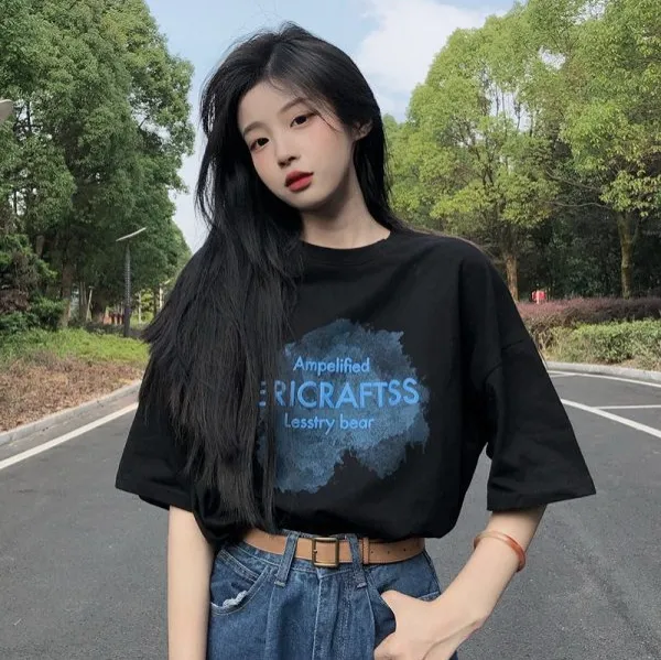 Short%20Sleeve%20T%20T-shirt%20Girl%20Summer%20Clothes%202024%20New%20Junior%20High%20School%20Students%20Korean%20Style%20Loose%20Print%20Half%20Sleeve%20Top%20Clothes%20-%20Image%202