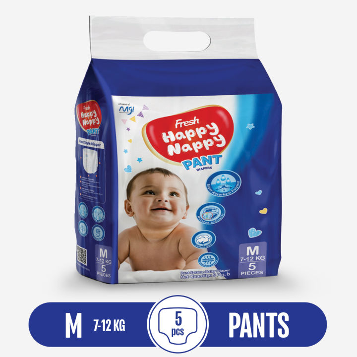 Fresh Happy Nappy Pant Style Baby Diaper M (7-12kg) - 5 Pcs