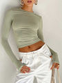 Fashion Women T-shirt Long Sleeve Crew Neck Solid Slim Fit Ladies Crop Top with Thumb Holes for Daily Streetwear Summer Camis. 