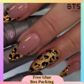 BTS【WITH GLUE】24Pcs Gold Leopard Print Removable Fake Nails DIY Art Design False Nails Wearable Nails Stylish Pattern Artificial Nails.