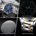 POEDAGAR 615 Quartz Stainless Steel Watch For Men - Two Tone Blue for Time lovers.