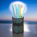"Black Metal Mesh Round Pen & Pencil Holder - Multifunctional Desk Organizer, Durable, Fireproof, High-Temperature Resistant, Coated Finish, 9.5 x 8.5 cm, Perfect for Office & Student Desks, 1 Piece". 