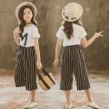 Teen Kids Girls Letter Sequin T-shirt Short Sleeve Tops Stripe Pants Outfits Set. 
