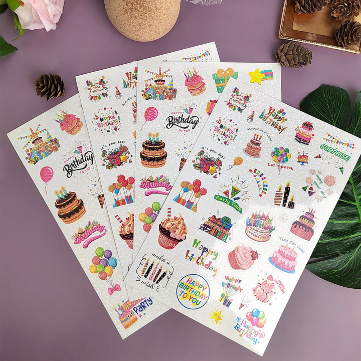 1 Sheet Cartoon Happy Birthday Kawaii Stickers Laptop Guitar Motorcycle Luggage Skateboard Bicycle Kids Toy Sticker Decal