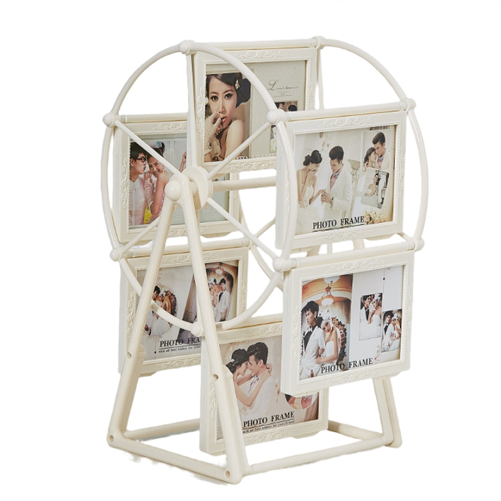Retro Vintage Rotating Wheel Picture Frame, Personalized Family Photo Frame Shows for 12 Photo Home Decor A