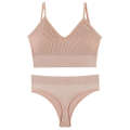 French for women with no steel ring gathered bra, thin and sexy back, triangular cup sports bra two-piece set.