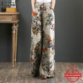 ZANZEA Women Retro Elastic Waist Floral Printed Trousers Wide Leg Casual Baggy Pants.