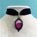 Gothic Vampire Pendant Choker Necklace Red Crystal Velvet Chain for Women and Girls.
