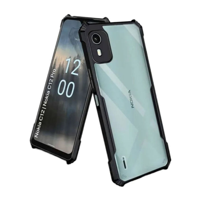 Cover + Vetro Temperato Per Nokia C12/C12 Plus/C12 Pro - Custodia Antiurdo Nera Con Staffa Girevole - 4