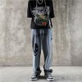 GOF Cactus Printed Jeans Men's Fashion Brand Loose Straight Wide-Leg Pants Street Hip-Hop Fashion Light Color ins. 