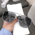 Retro Vintage Color Changing Sunglasses for Men - Large Frame, Double Bridge, Ultra-light Photochromic Blue Lens. 