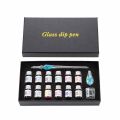 Intarsia glass pen dip pen gift box creative crystal signature pen high-grade water dipping pen gold powder ink set.