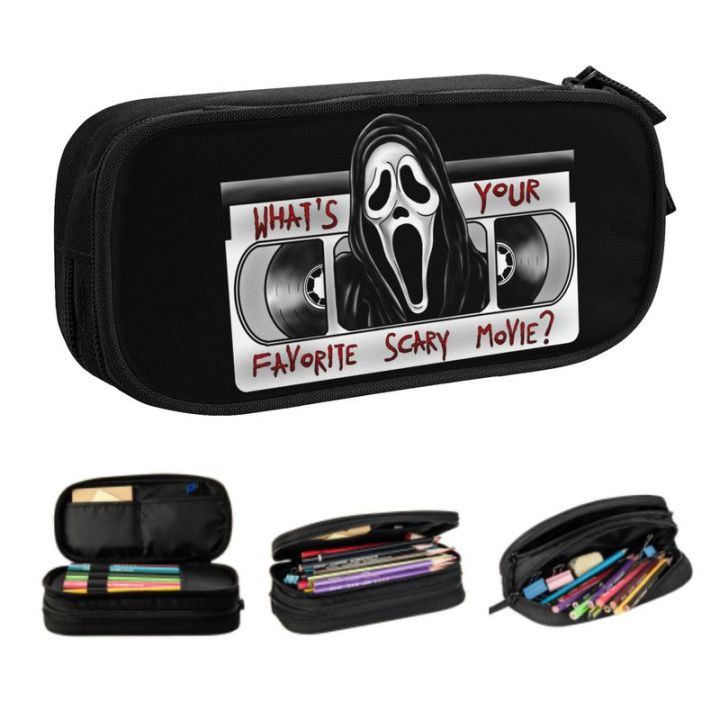 What's Your Favorite Scary Movie Pencil Case Boy Girl Large Capacity Halloween Scream Ghost Pencil Box Students Stationery