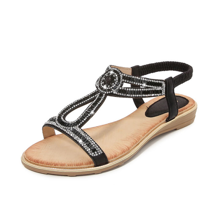 IELTS run plus size cutout cross-border flat rhinestone sandals bohemian comfortable women's shoes summer 5151-2