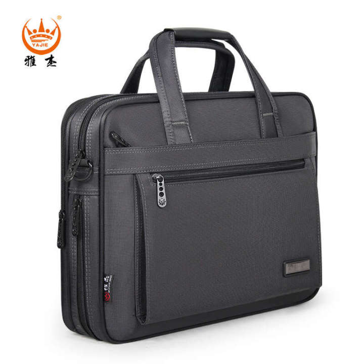 雅杰男士电脑包手提公文包加厚大容量文件包横款牛津布业务包会议