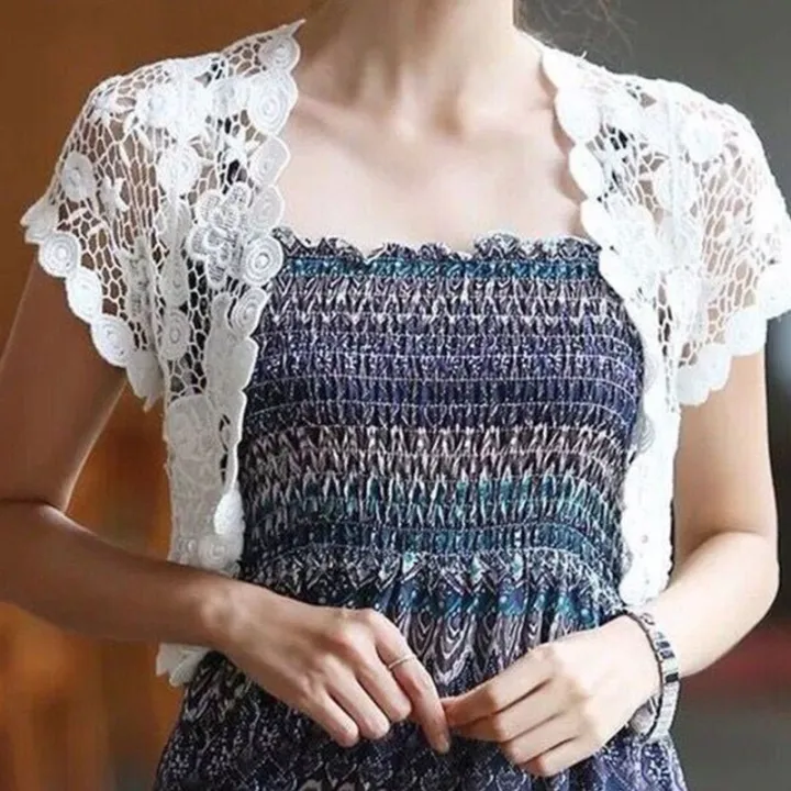 Women%20Summer%20Short%20Sleeve%20Crochet%20Shrugs%20Hollow%20Out%20Flower%20Lace%20Open%20Front%20Cropped%20Cardigan%20Sunscreen%20Scalloped%20Trim%20Bolero%20Jack%20-%20Image%205
