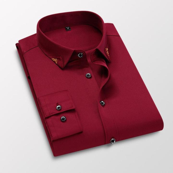 Men's Shirt Long Sleeve Slim Fit No-Iron Elasticity Shirt Collar Print Business  Casual Brand Clothes Male Shirt 5XL SH018 | Daraz.com.bd