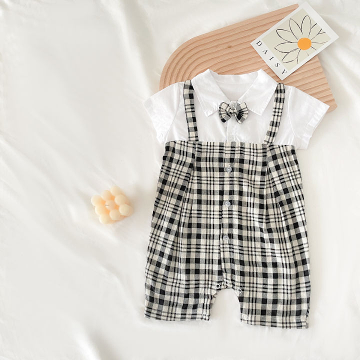 Gentle%20Baby%20Boys%20Summer%20Clothing%20Plaid%20Cotton%20Short%20Sleeved%20Infants%20Romper%20Casual%20-%20Image%202