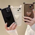 Phone Case For iPhone 11 13 14 15 Pro Max Plus 13Mini Casing Coffee Cute 3D Ears Love Heart Wine Red Cute Candy Color Soft Shockproof Cover Matte Silicone.