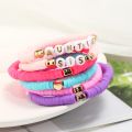 Boho custom polymer clay beads motivational bracelets Love Blessed name words stretch bracelet for women.