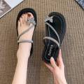 Platform Rhinestone Bowknot Toe Ring Slippers Women's Summer Outerwear 2024 New All-Matching Slippers Stylish Beach Sandals. 