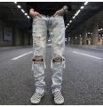 Bottom Zipper Knee Holes Denim Jeans Destroyed Ripped Slim Mens Biker Jeans New Men Fashion Streetwear Hip Hop Pants Joggers. 