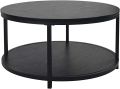 Round Coffee Table, 36 inch Rustic Wooden Surface Top & Sturdy Metal Legs Industrial Sofa Table for Living Room Modern Design Home Furniture with Storage Open Shelf (Black).
