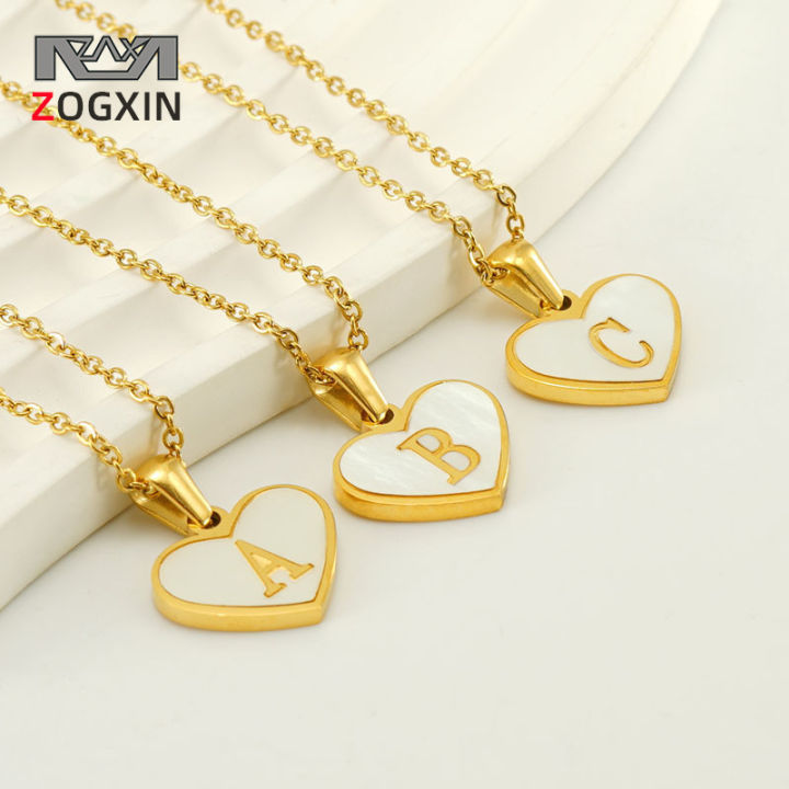Cross-border 26 English letters love inlaid shell necklace female European and American temperament versatile stainless steel letter pendant