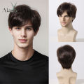 ALAN EATON Men's Dark Brown Synthetic Wig Natural Short Layered Wig Pixie Cut Hair Heat Resistant Fiber Fluffy Full Wig for Male. 
