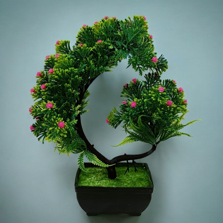 Natural Looking Artificial Plastic Bonsai Tree with Small Flowers in Tub, 1 Piece for Gift and Home Decoration
