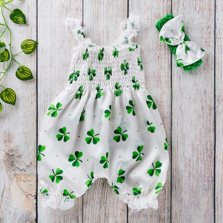 cute warm Toddler Baby Boy Girls St. Patrick's Day Sleeveless Romper Jumpsuit Clothes