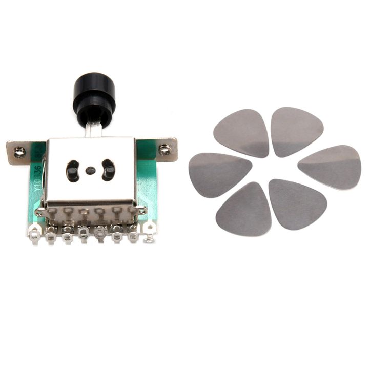 6X Stainless Steel Guitar Picks - Silver with 3 Way Selector Switches,Guitar Pickup Toggle Lever Switches
