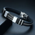 Fashion Stainless Steel Bracelet Men Wrist Band Adjustable Black Link Punk Hiphop Wristband Stylish Casual Bangle Gift. 