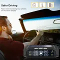 Geepact Car Tire Pressure Monitoring System Smart Car TPMS Tyre Pressure Alarm Monitoring System Solar Power Panel USB Charging TPMS Universal 4 External Sensors LCD Display. 