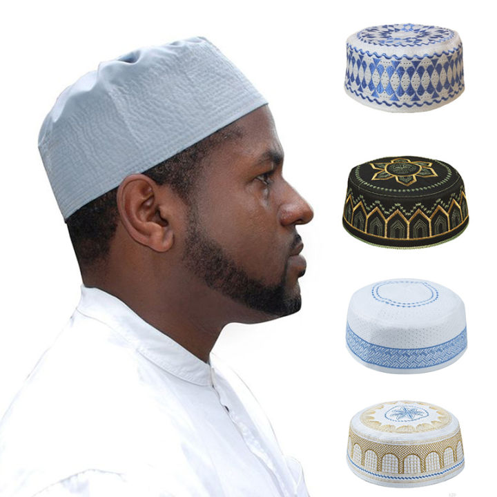 Alien Muslim Men's Embroidery Prayer Hat Islamic Kufi Wrap Head Cap EID Ramadan Hijabs Bonnet Husband Arabian Beanie Skull Hats