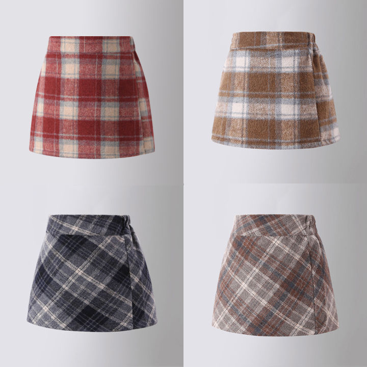 2023 Girls' Autumn and Winter Red Tweed Plaid Hip Skirt Korean Children's Foreign Skirt Girl High Waisted Short Skirt
