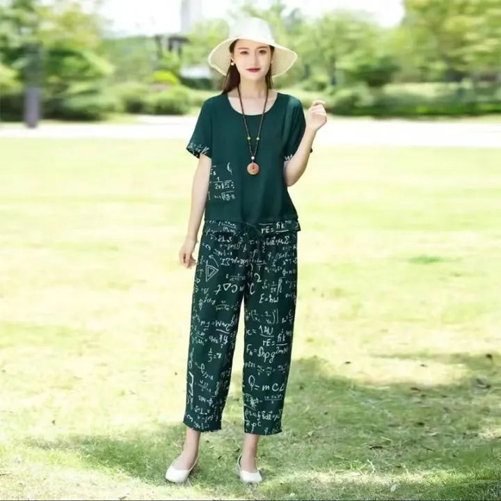 Mom%20Suit%20Female%20SummerTT-shirt%20Fashionable%20Stylish%20Middle-Aged%20Summer%20Linen40to50Year-Old%20Two-Piece%20Set%20-%20Image%204