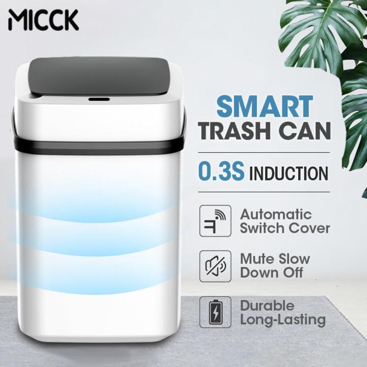 MICCK Automatic Sensor Trash Can For Kitchen Smart Home Rechargeable Food Waste Dustbin Square Bathroom House Cleaning Bucket